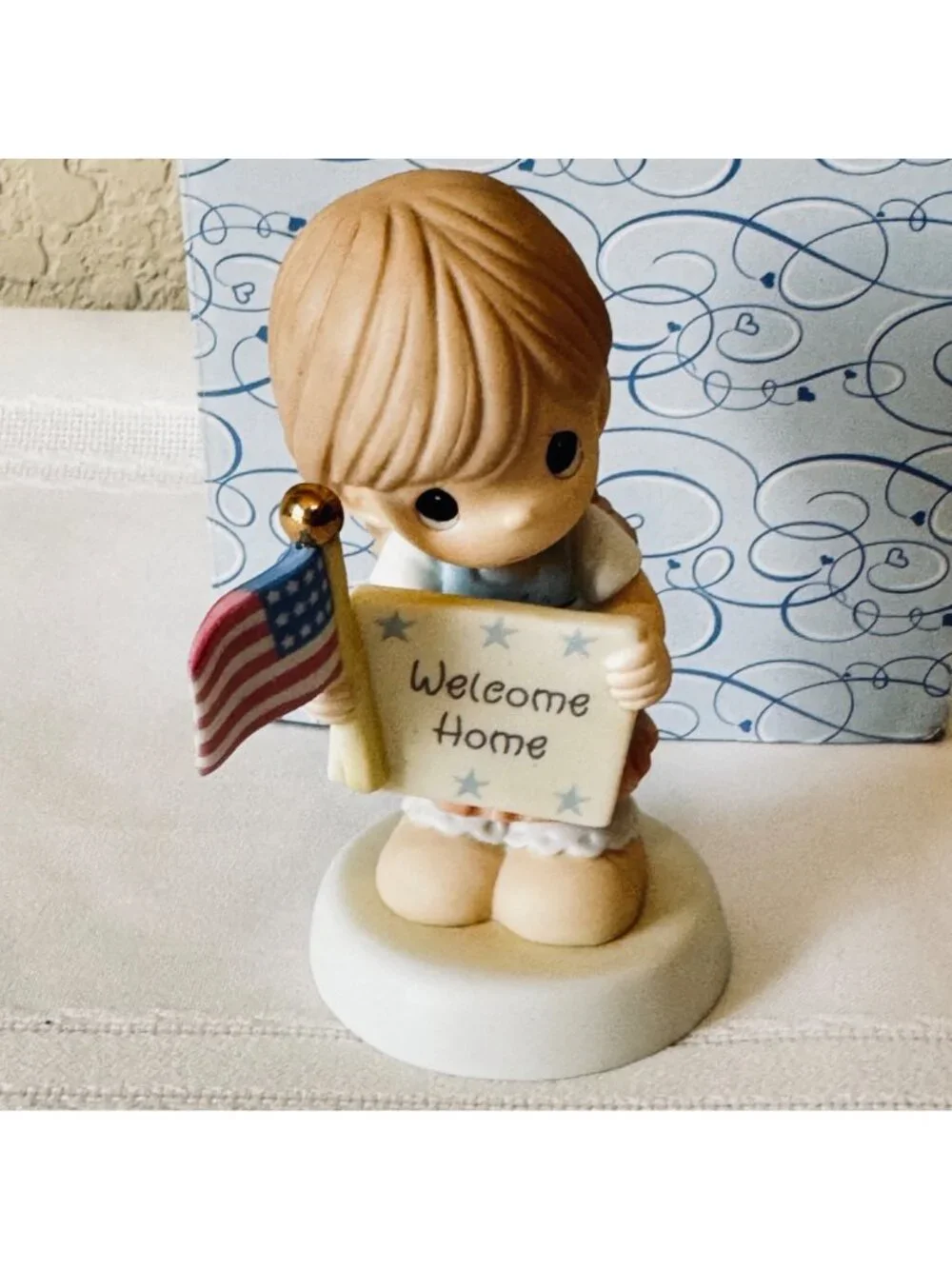 Precious Moments Welcome Home My Hero Figurine Girl Holding USA Flag 740020 2007